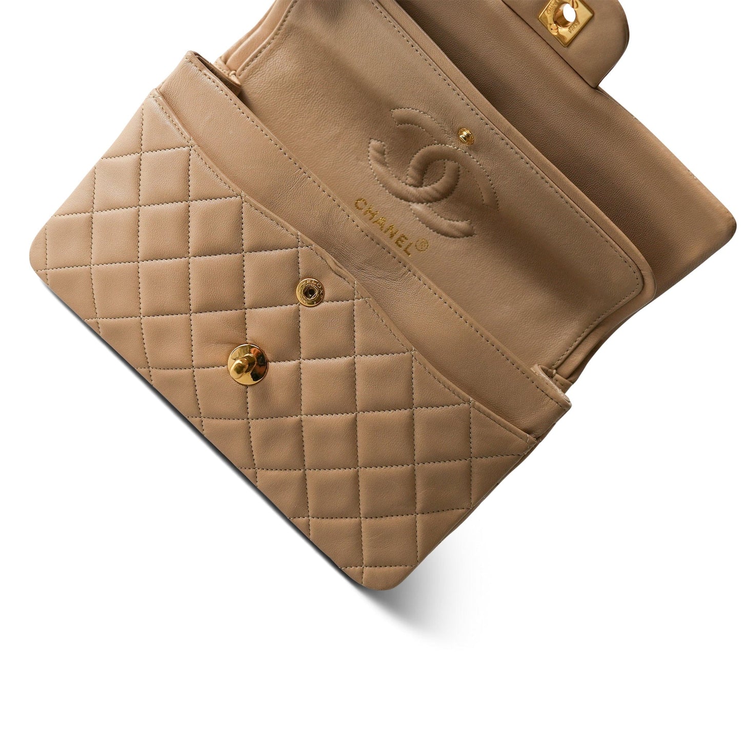 Vintage Light Beige Lambskin Quilted Classic Flap Small GHW