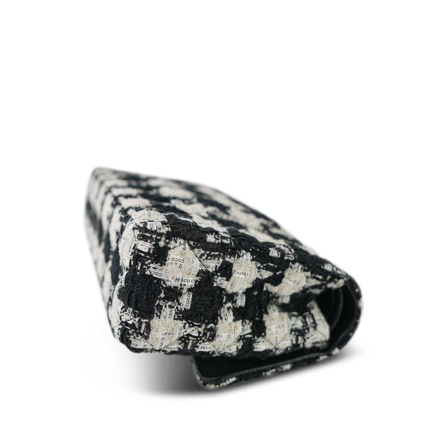 20S Black White Ecru Houndstooth Tweed Quilted Classic Flap Medium LGHW