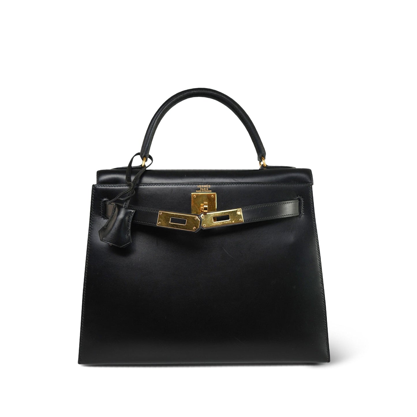 Vintage Kelly 28 Black Box Calfskin Gold Plated