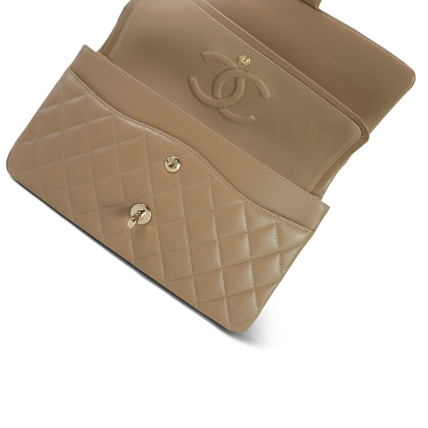 22A Dark Beige Quilted Caviar Classic Flap Medium LGHW