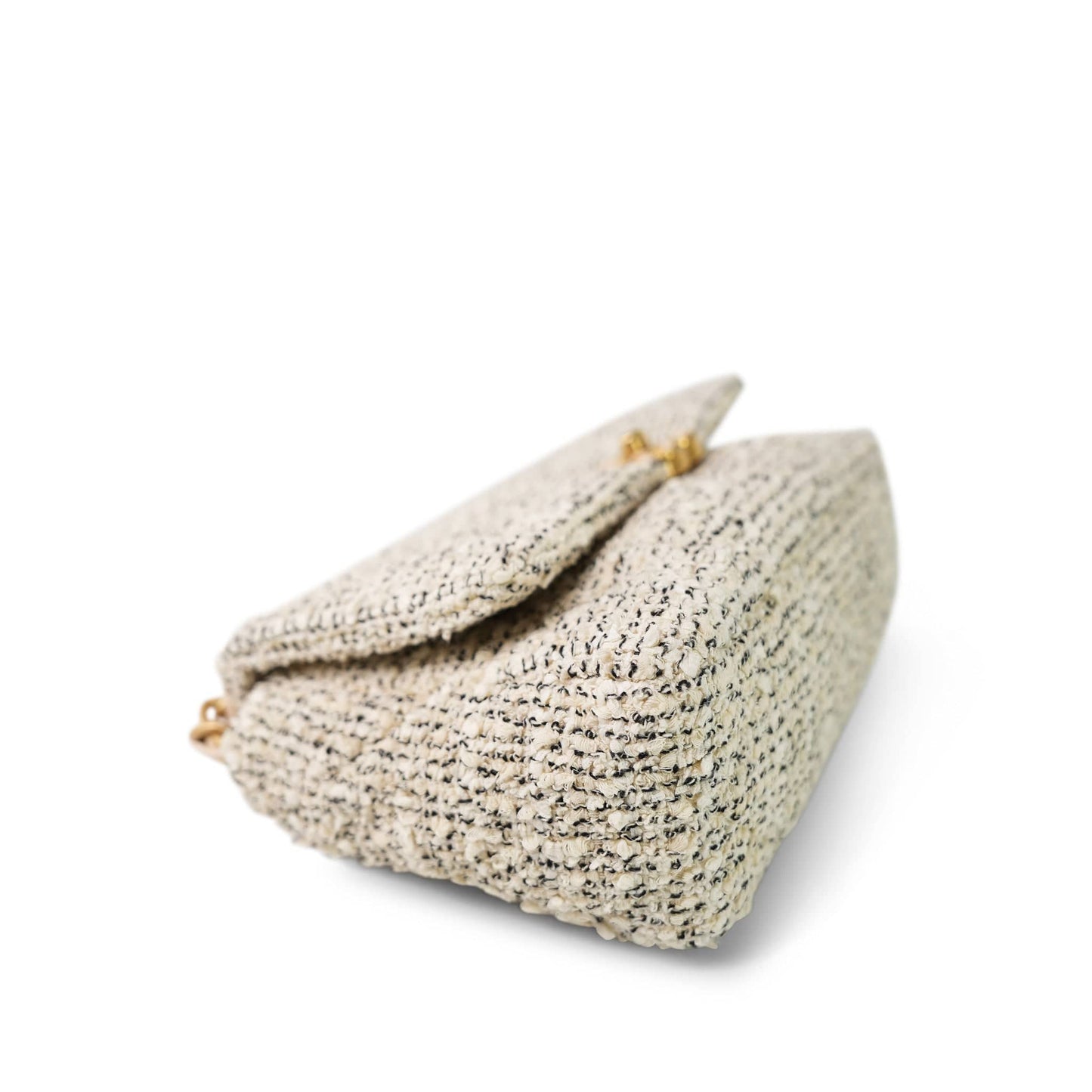 21S Ecru Black & White Tweed Quilted Small 19 Flap Mixed Hardware