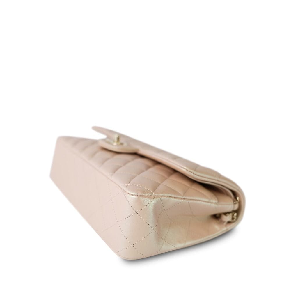 21S Pearly Beige Calfskin Classic Flap Medium Light Gold Hardware