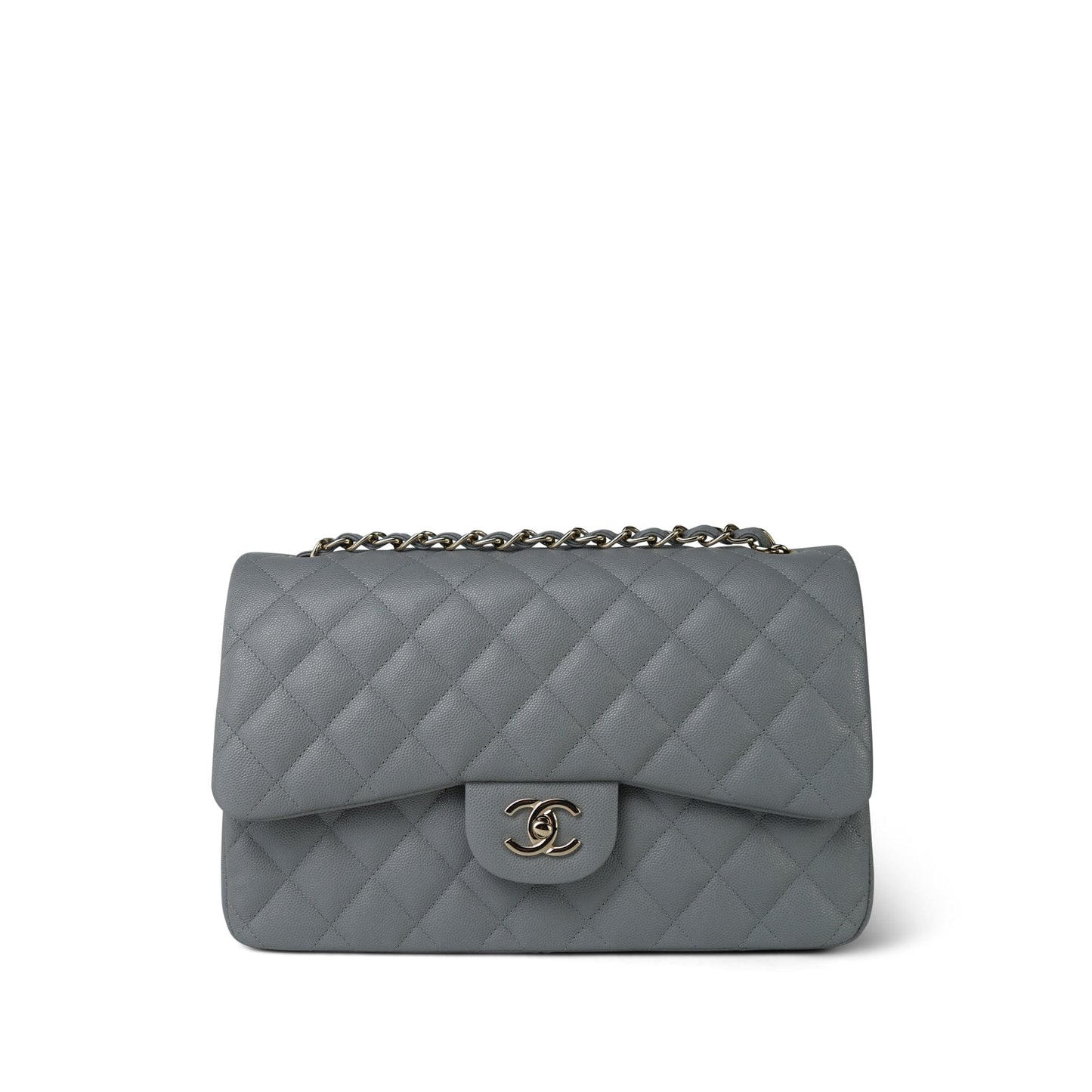 20C Grey Caviar Quilted Jumbo Classic Flap Light Gold Hardware