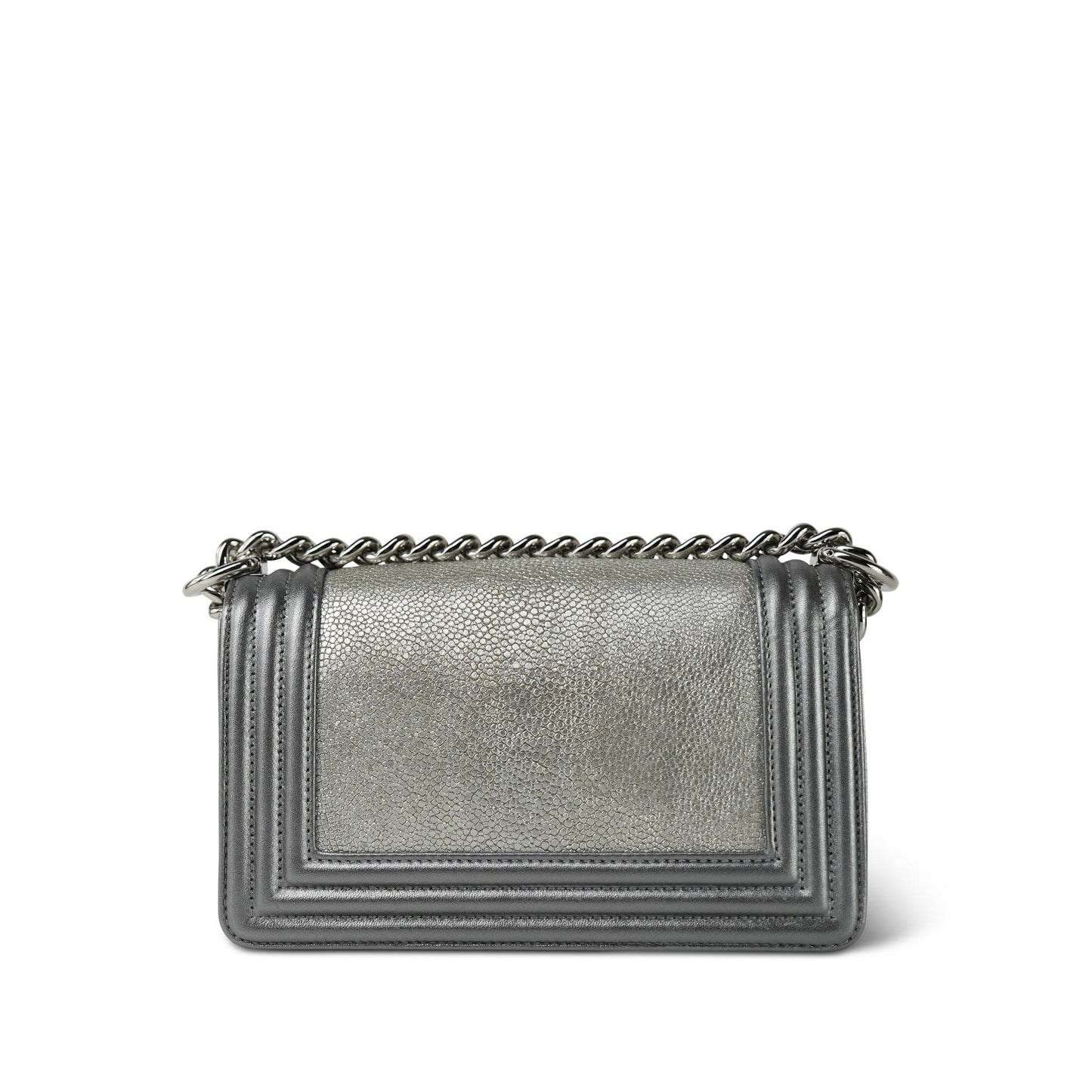 15K Silver Metallic Galuchat Stingray Boy Bag Small Silver Hardware