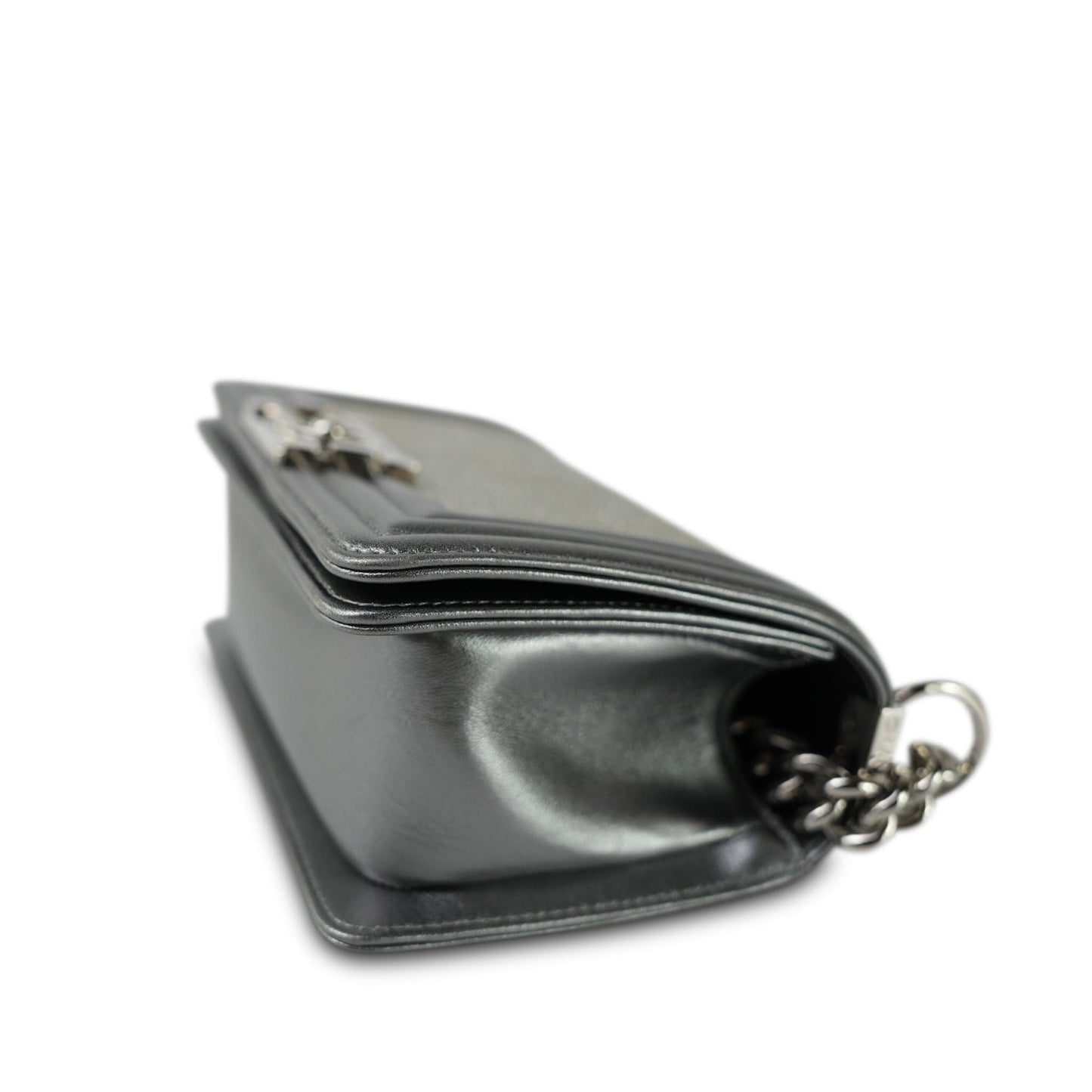 15K Silver Metallic Galuchat Stingray Boy Bag Small Silver Hardware