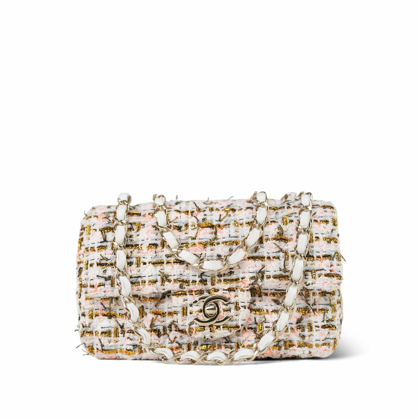 19C White/Orange/Gold Tweed Quilted Mini Rectangular Flap LGHW