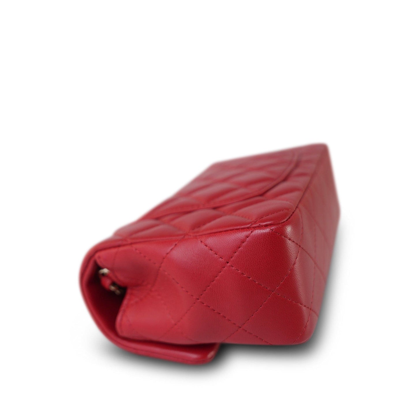 20S Red Lambskin Quilted Mini Rectangular Flap Light Gold Hardware