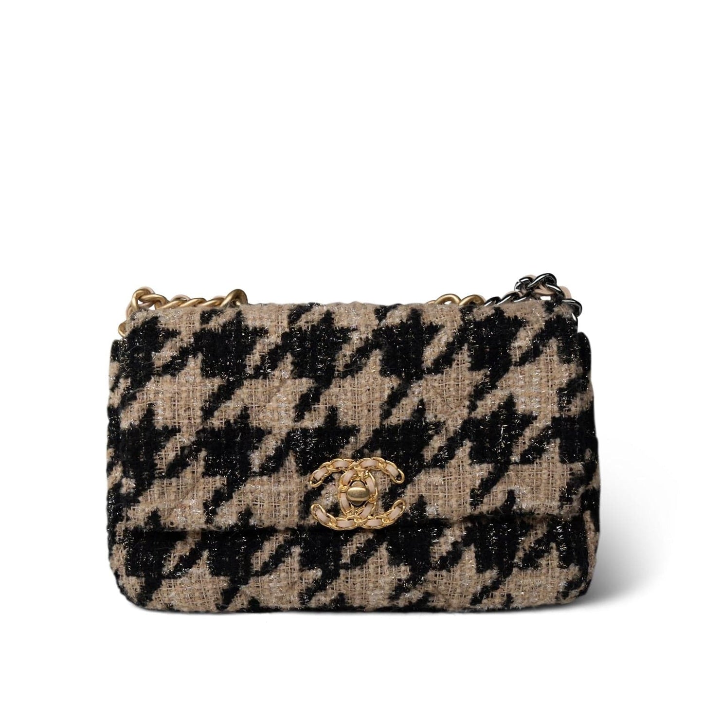 19K Beige/Black Tweed Quilted Houndstooth 19 Flap Small MHW