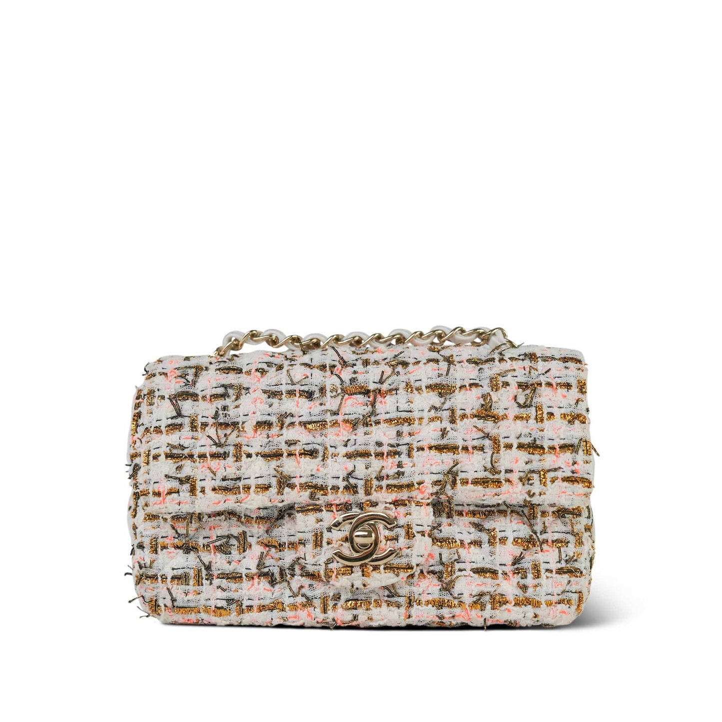 19C White/Orange/Gold Tweed Quilted Mini Rectangular Flap LGHW