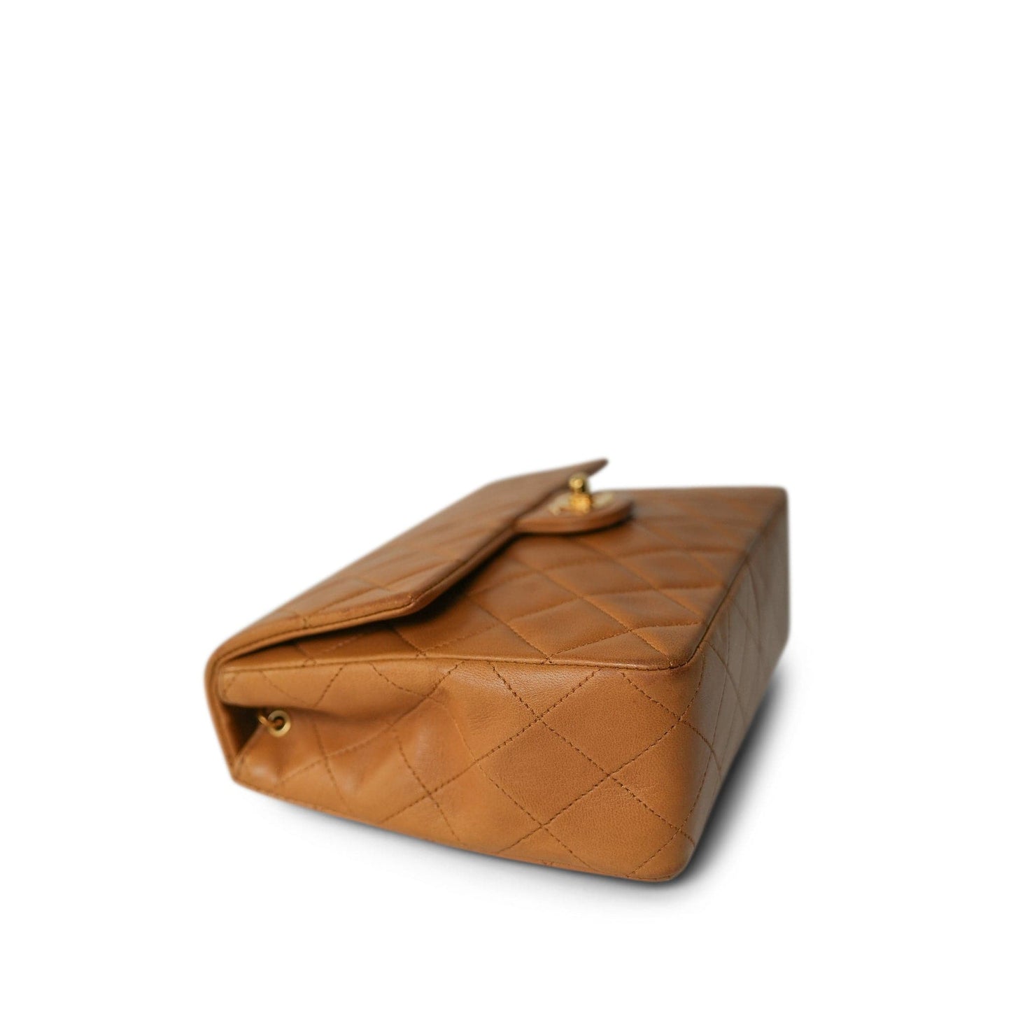 Vintage Caramel/Dark Brown Lambskin Quilted Square Flap Gold Hardware Mini