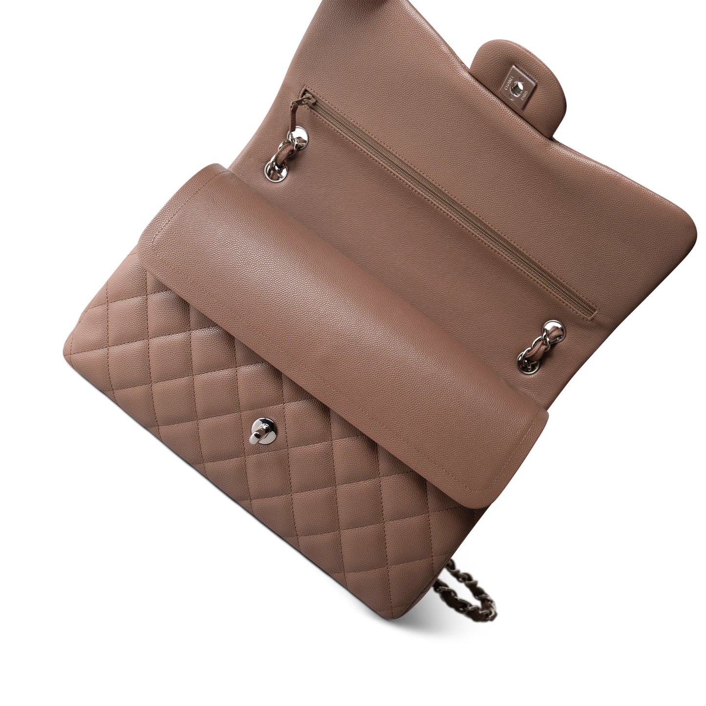 17B Dark Beige Caviar Quilted Classic Flap Jumbo Silver Hardware