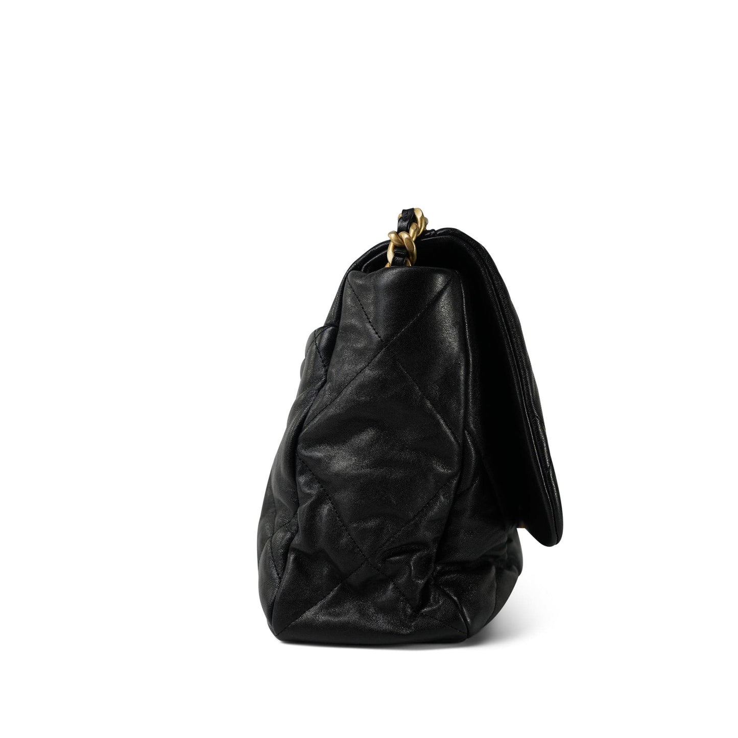 20S Black Goatskin Quilted Maxi 19 Flap Mixed Hardware