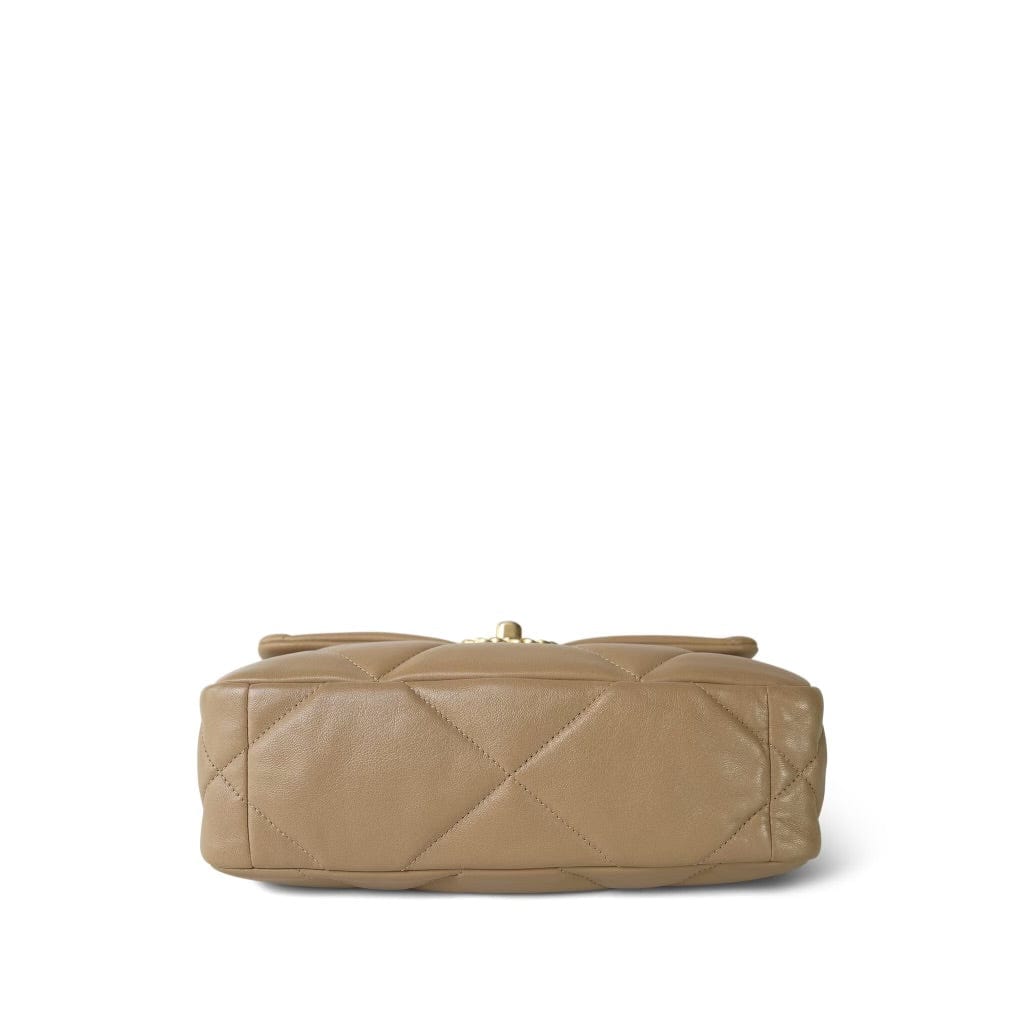 21S Beige Lambskin Quilted 19 Flap Small Mixed Hardware