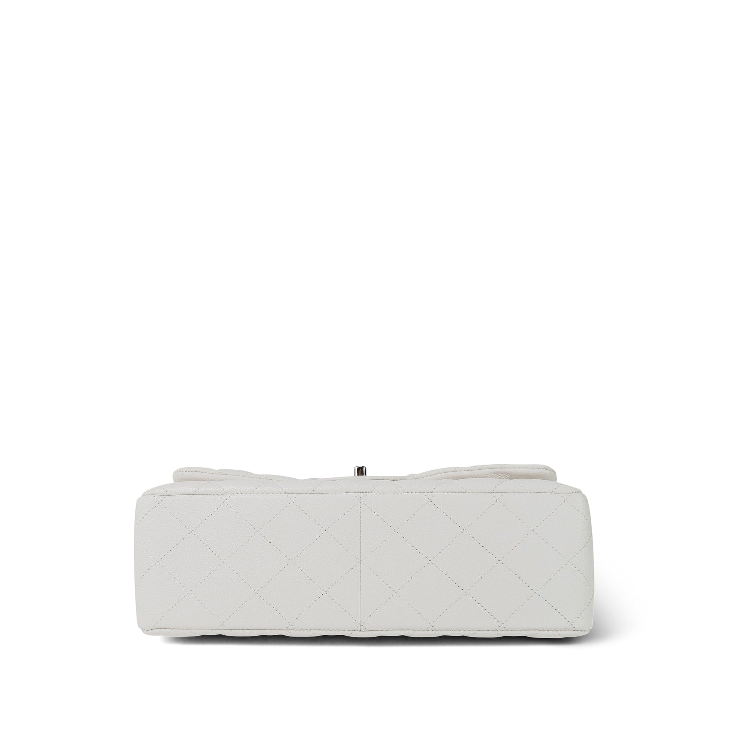 21S White Caviar Quilted Jumbo Classic Flap Silver Hardware