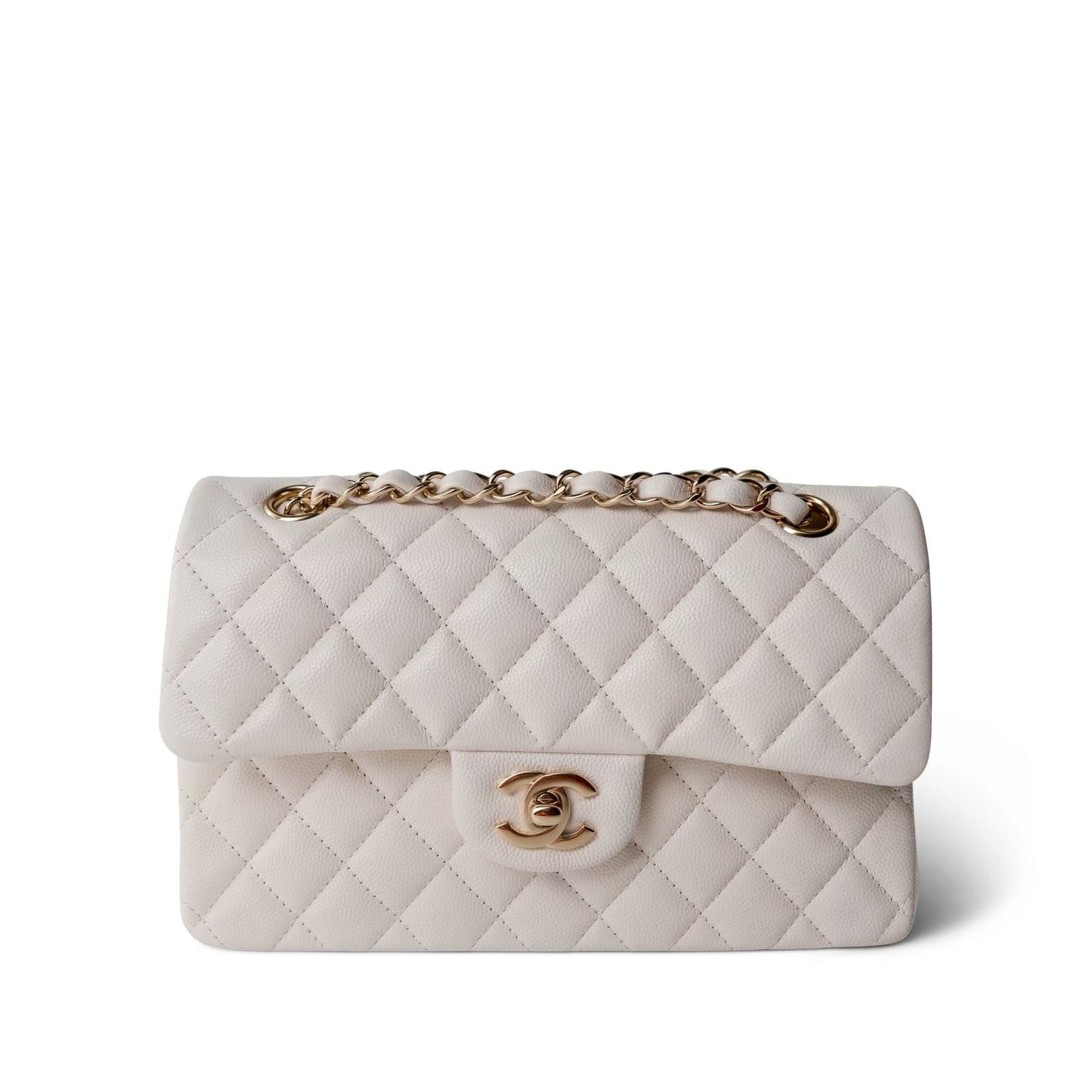21S White Caviar Quilted Classic Flap Small LGHW