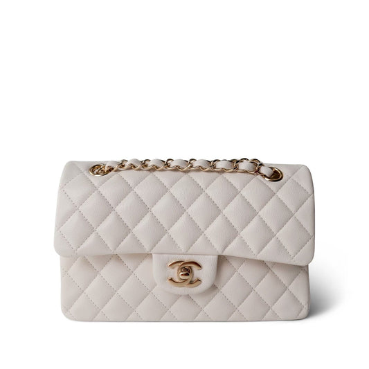 21S White Caviar Quilted Classic Flap Small LGHW