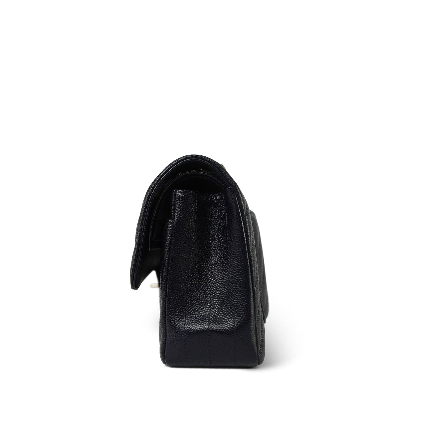 20B Navy Caviar Chevron Quilted Classic Flap Small Light Gold Hardware