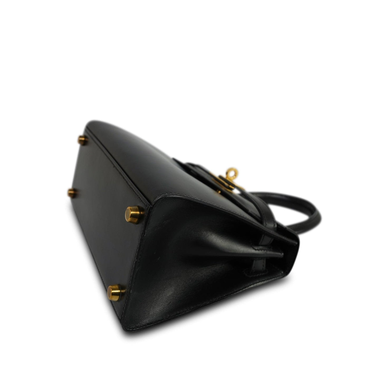 Vintage Mini Kelly Black Box Calfskin Gold Plated (U) Stamp