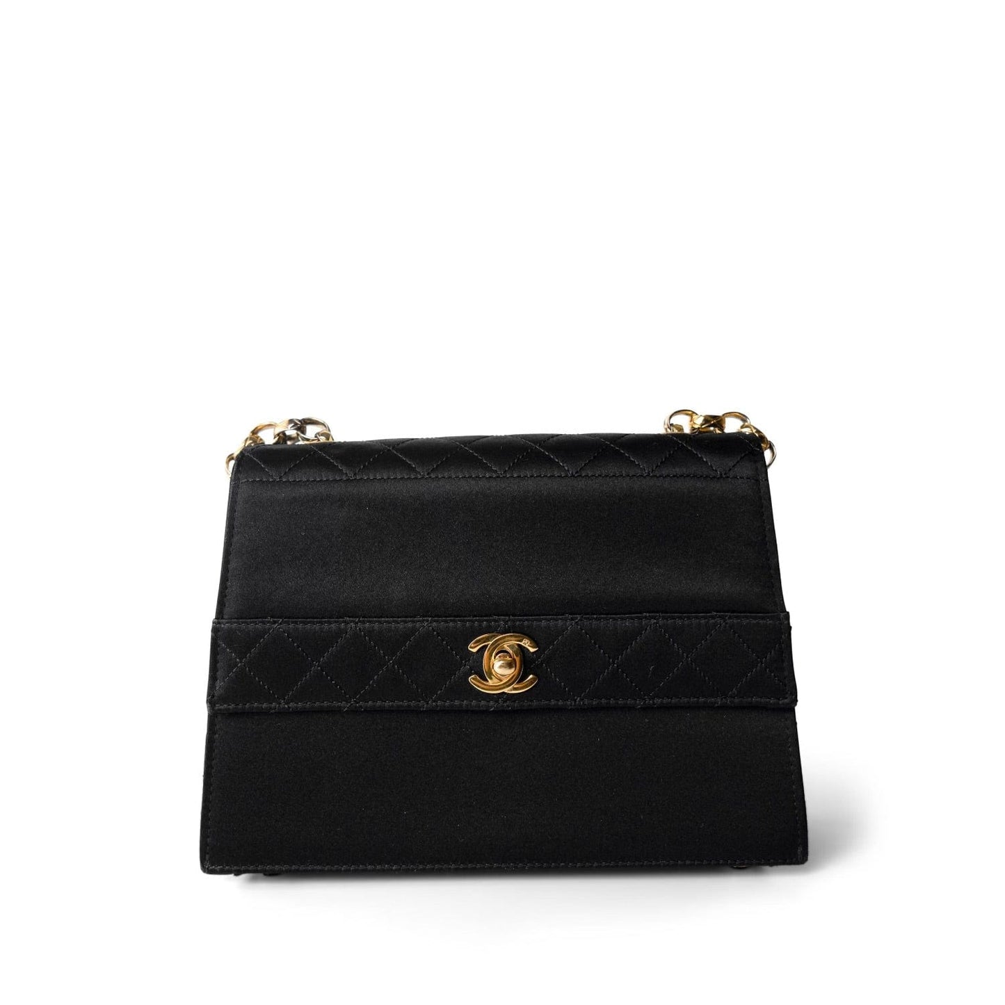 Vintage Black CC Satin Trapezoid Flap Bag