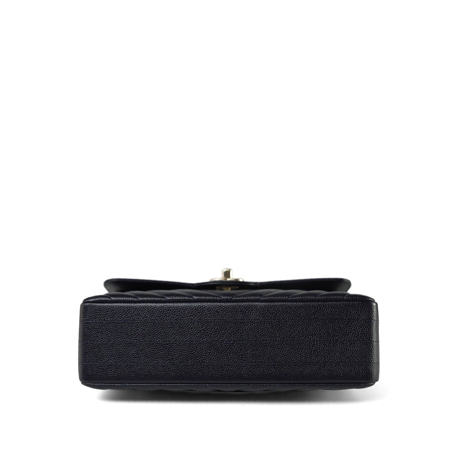 20B Navy Caviar Chevron Quilted Classic Flap Small Light Gold Hardware