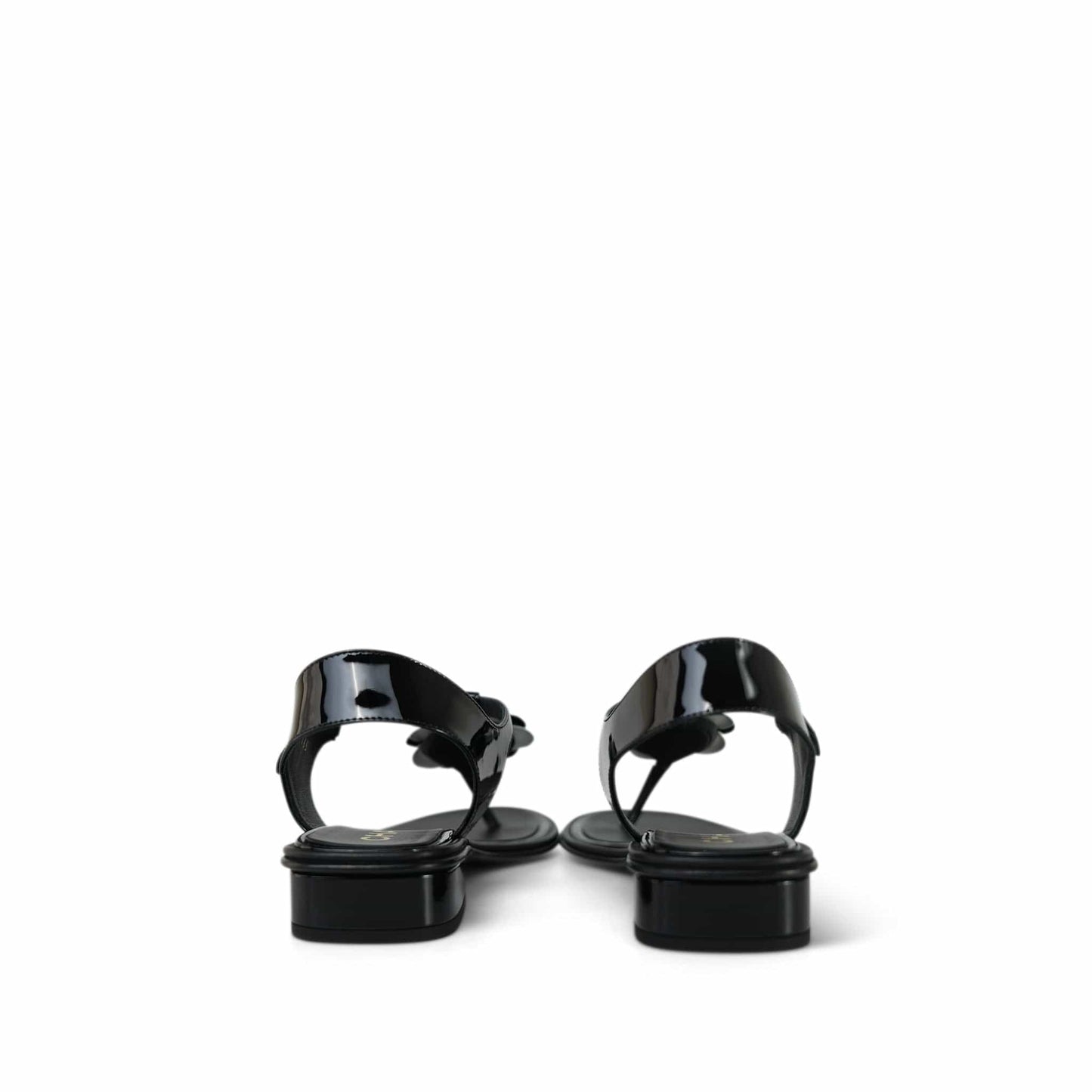 22A Black/White Patent Calfskin Camellia Thong Sandals Size 38