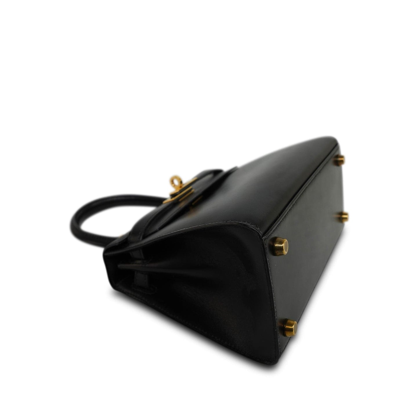 Vintage Mini Kelly Black Box Calfskin Gold Plated (U) Stamp