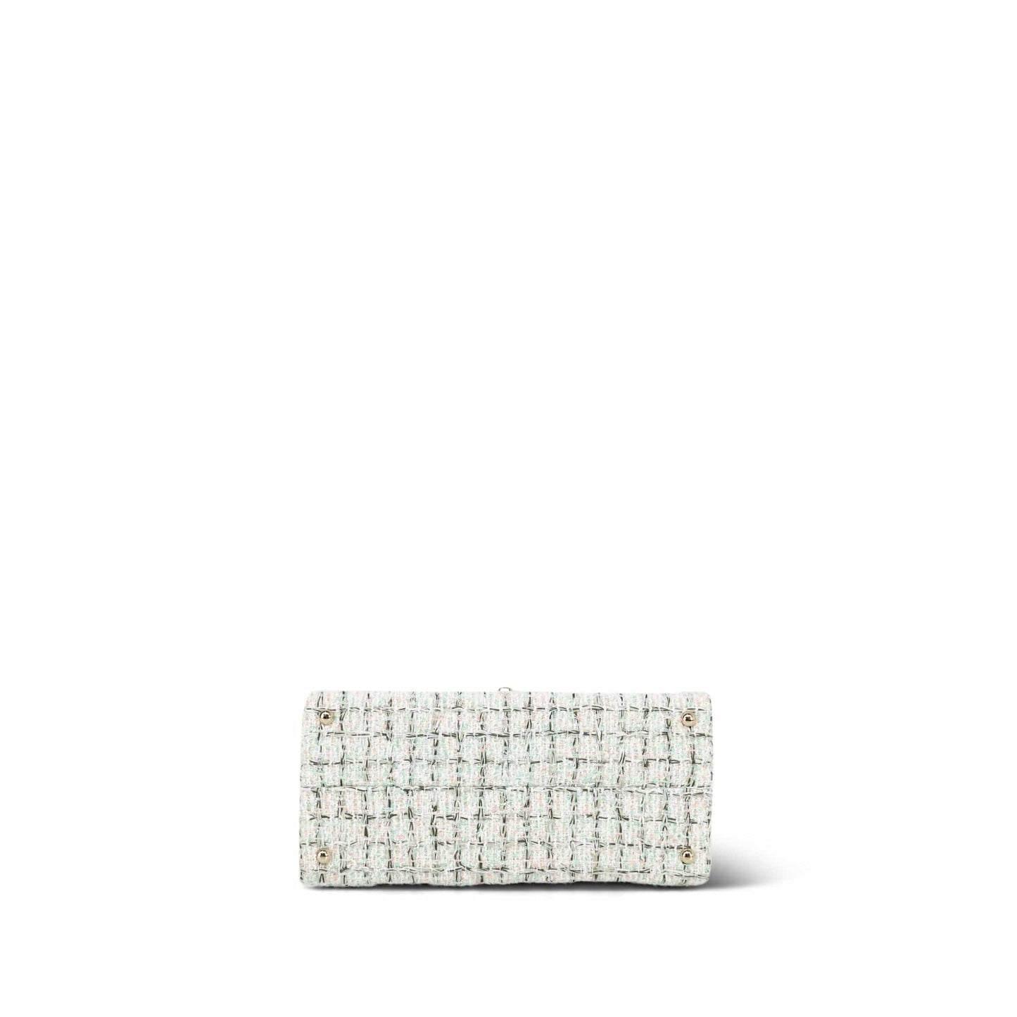 White/Multicolor Sequin Tweed Quilted Top Handle Flap Bag On Chain