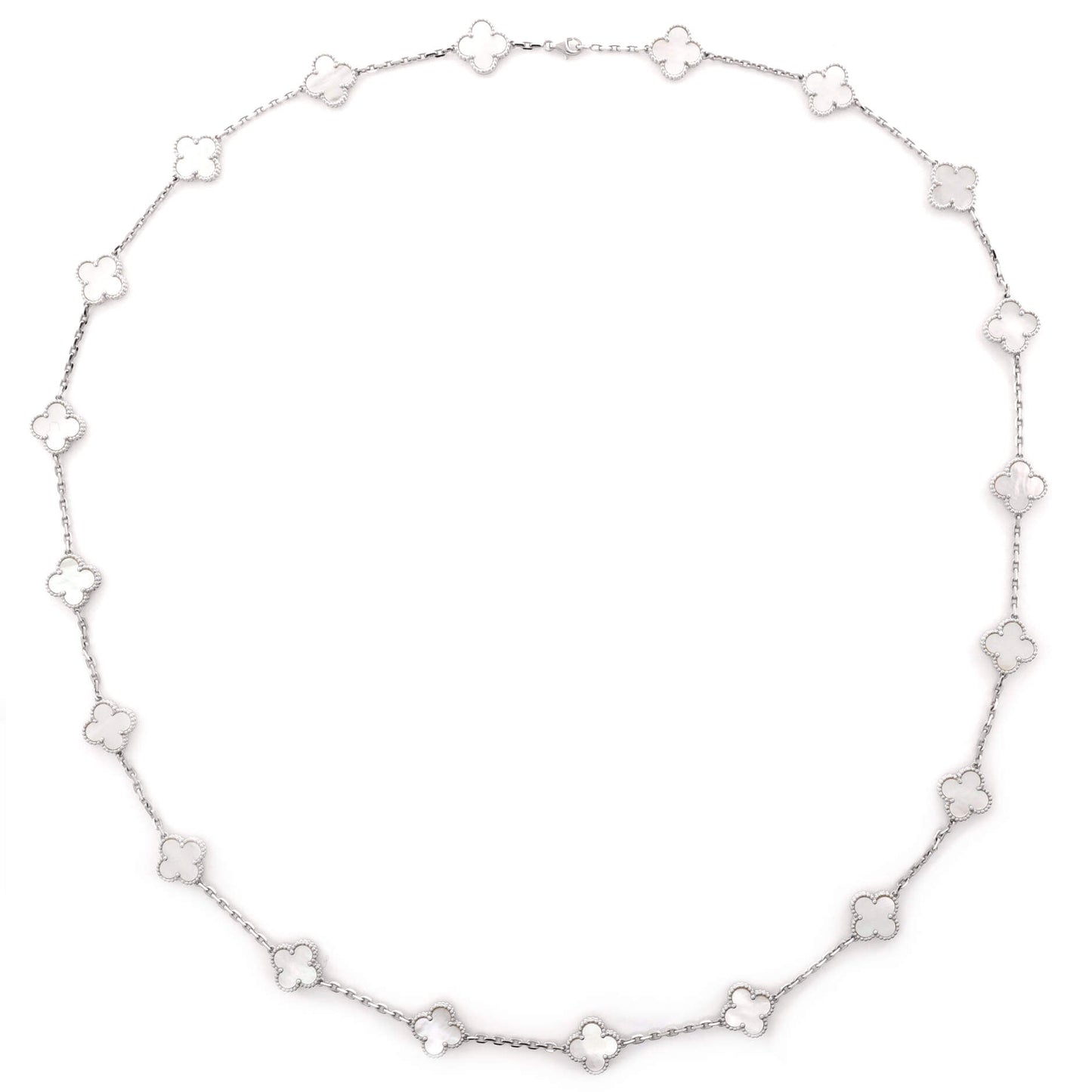 Vintage Alhambra 20 Motifs Necklace 18K White Gold and Mother of Pearl