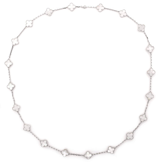 Vintage Alhambra 20 Motifs Necklace 18K White Gold and Mother of Pearl