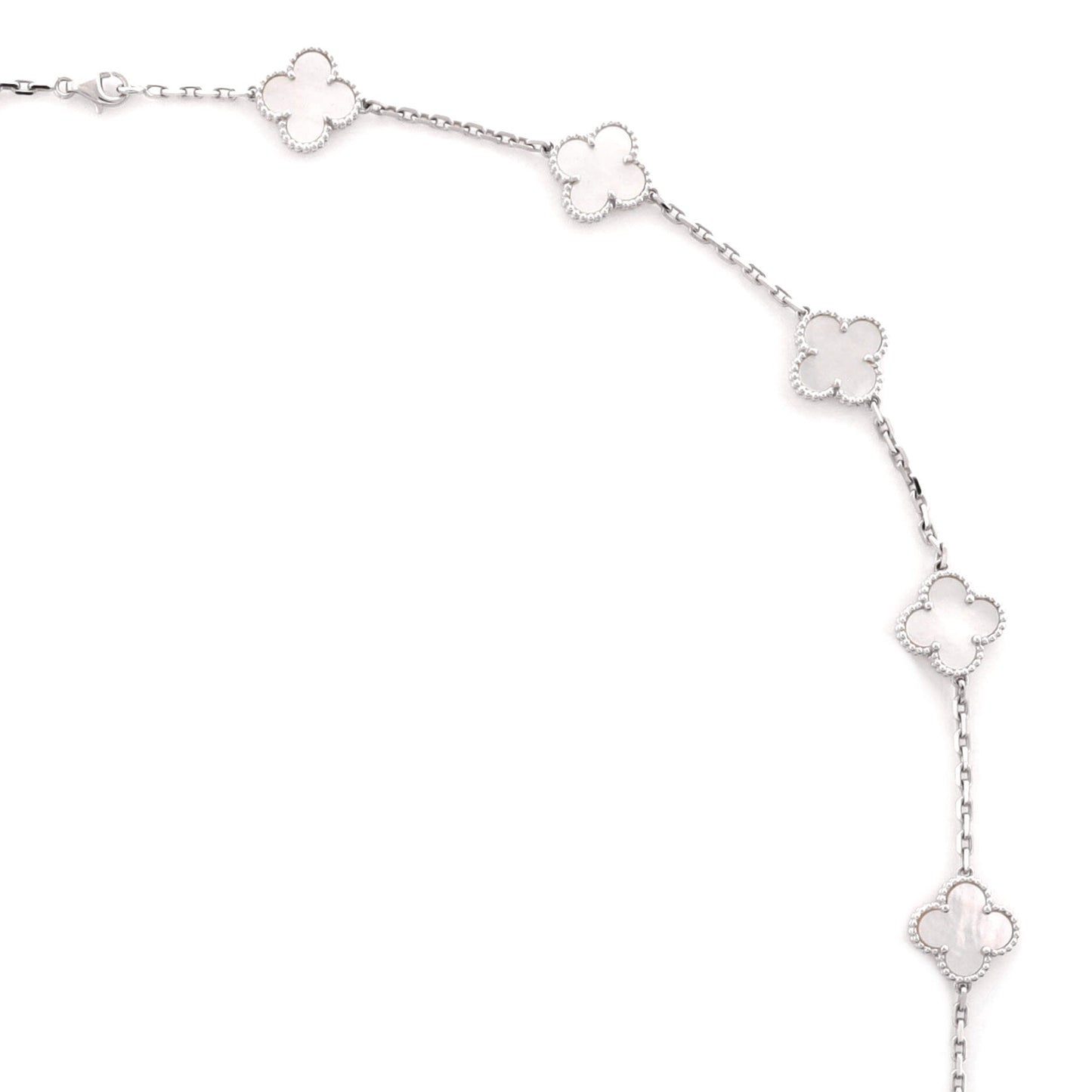 Vintage Alhambra 20 Motifs Necklace 18K White Gold and Mother of Pearl