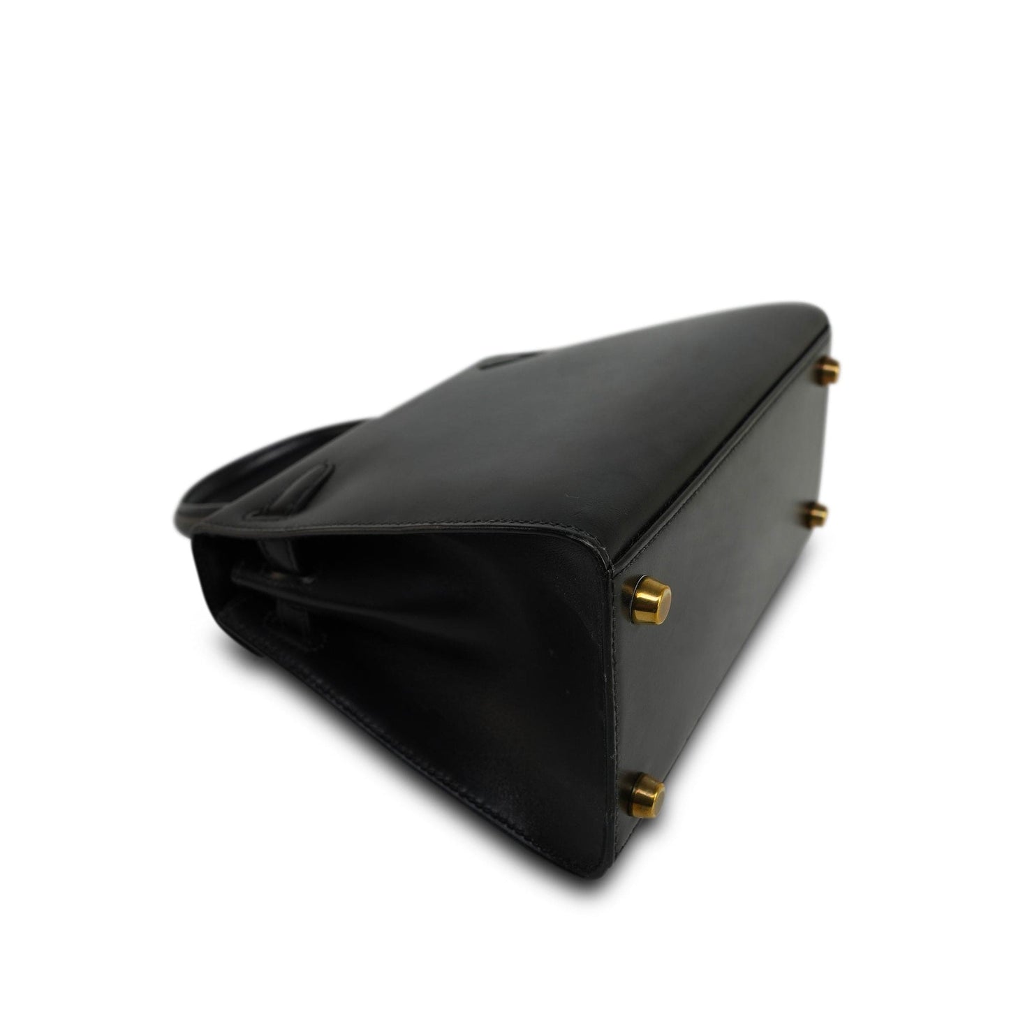 Vintage Mini Kelly Black Box Calfskin Gold Plated (U) Stamp