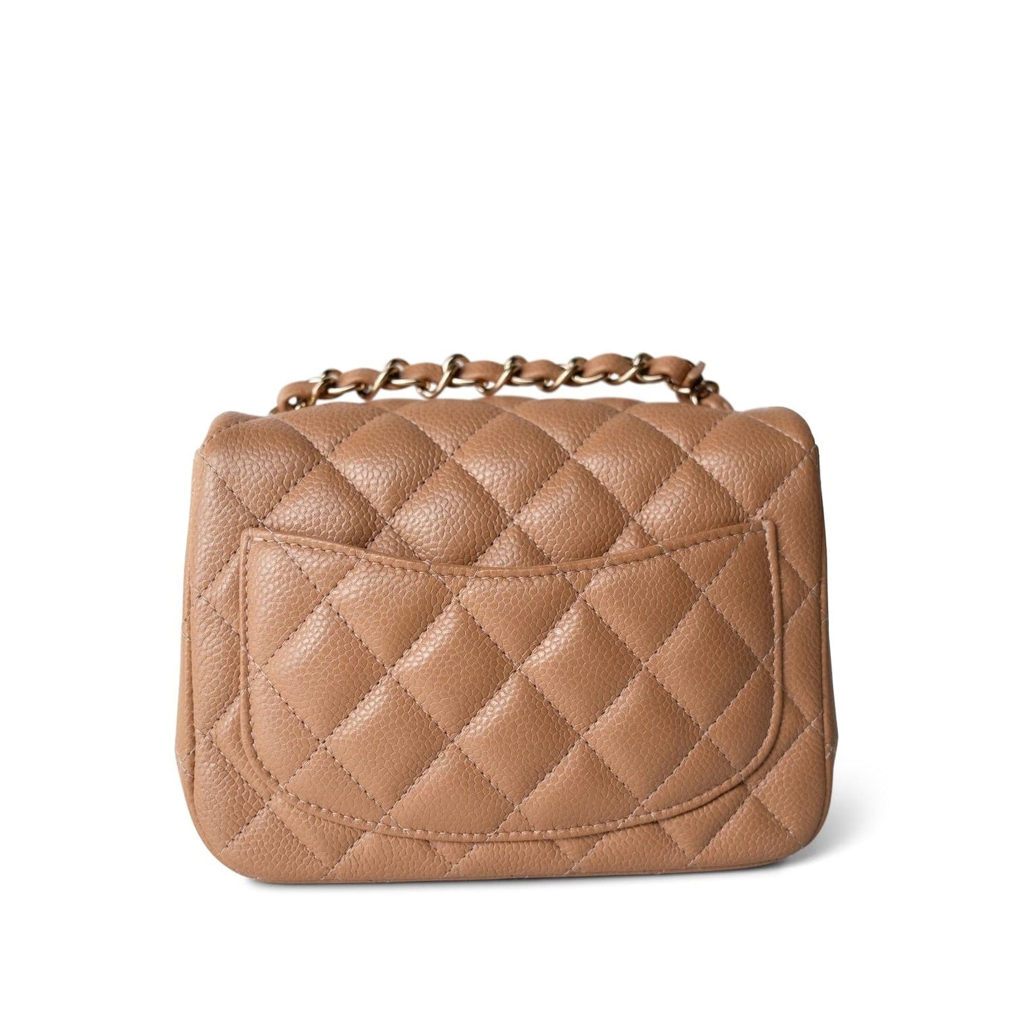 18S Beige Caviar Quilted Mini Square Flap Light Gold Hardware