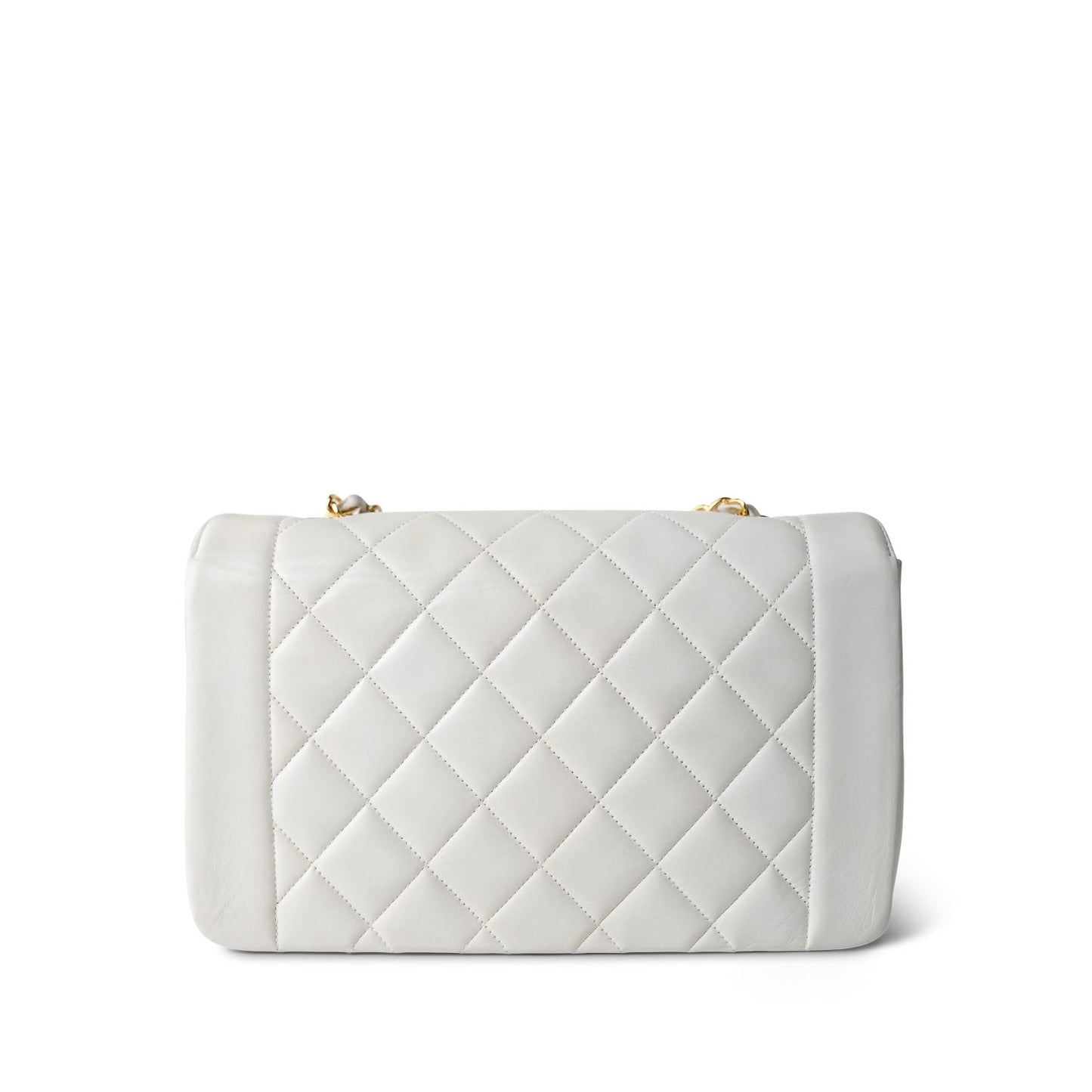 White Lambskin Quilted Diana Flap Medium Gold Hardware
