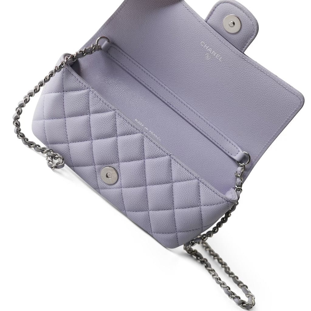 21K Lilac Caviar Quilted Classic Sunglasses Case with Chain SHW