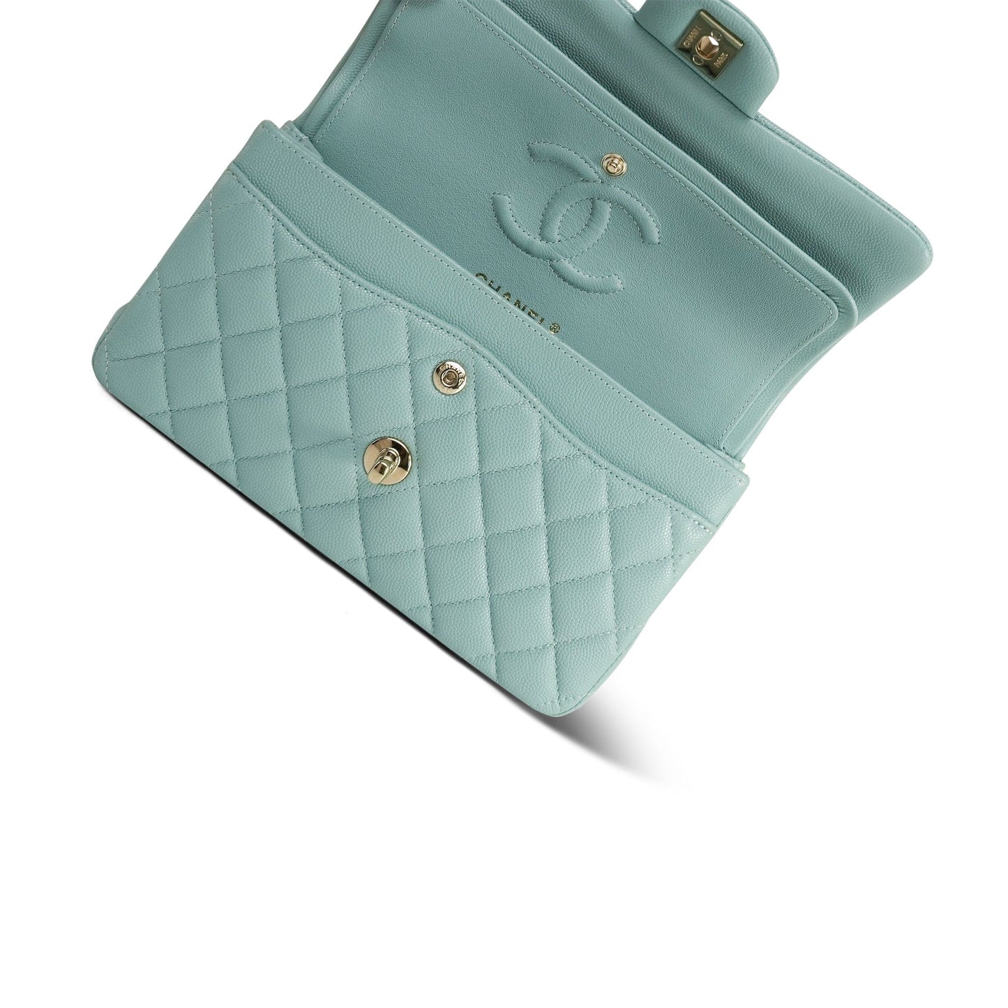 20C Tiffany Blue Caviar Quilted Classic Flap Small Light Gold Hardware