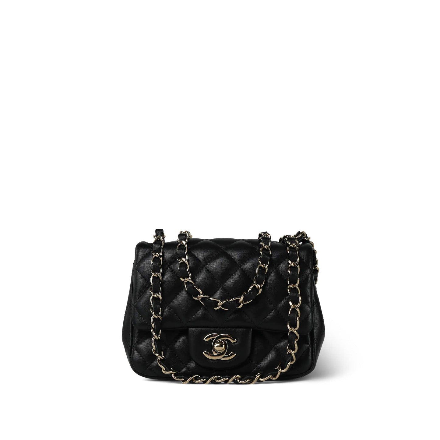 21P Black Lambskin Quilted Mini Square Flap LGHW