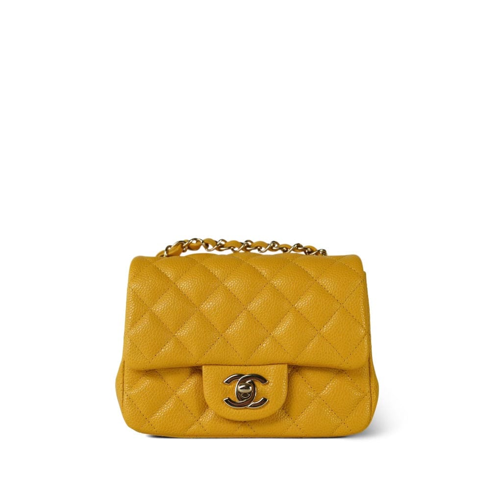 18S Yellow Caviar Quilted Mini Square Flap LGHW