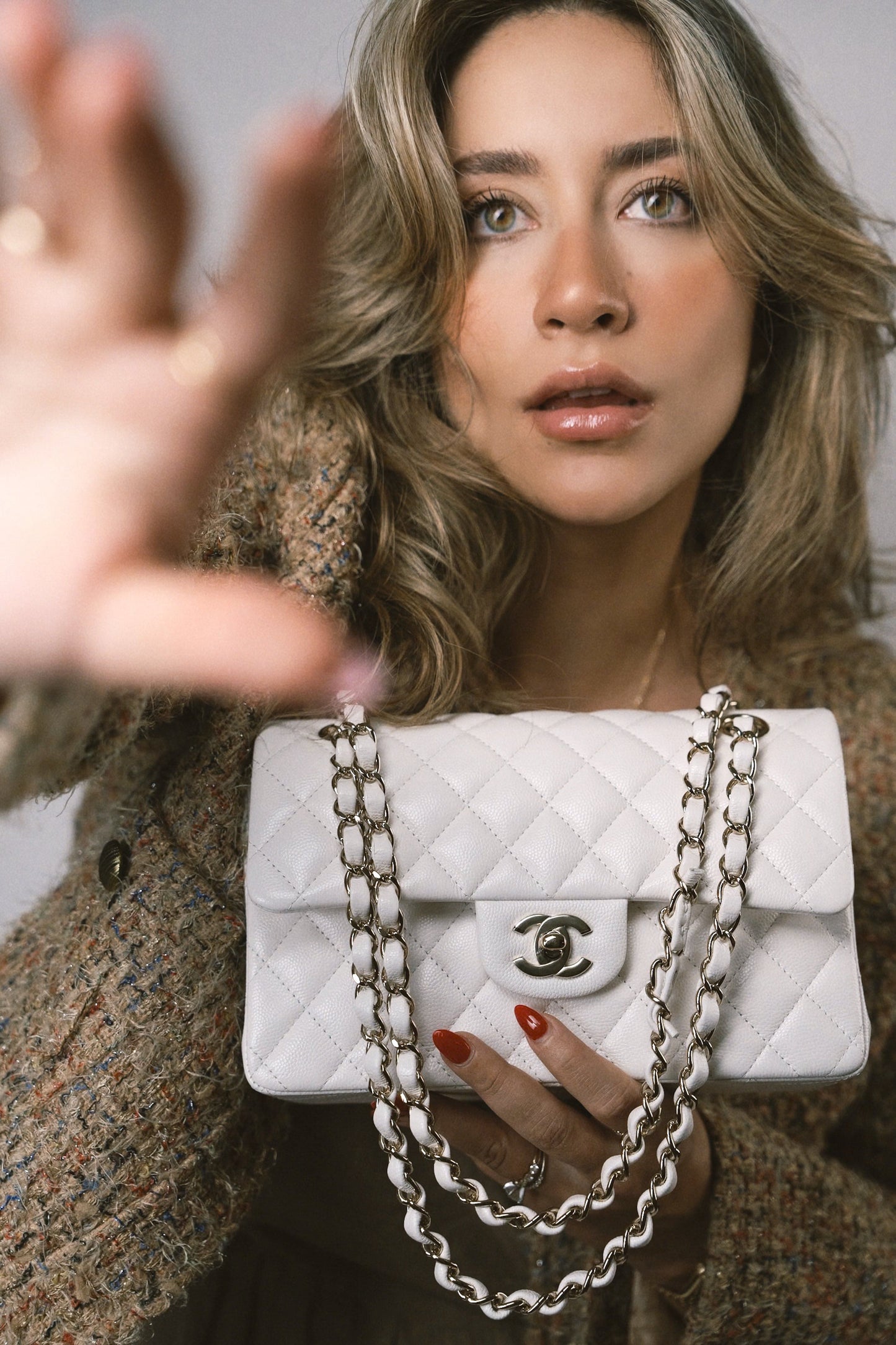 21S White Caviar Quilted Classic Flap Small LGHW