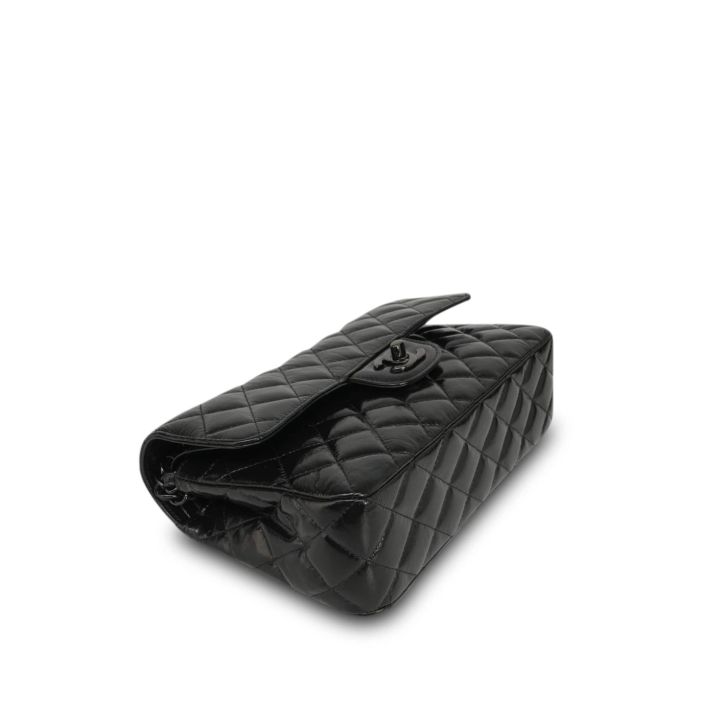 20S So Black Shiny Crumpled Calfskin Quilted Small Classic Flap