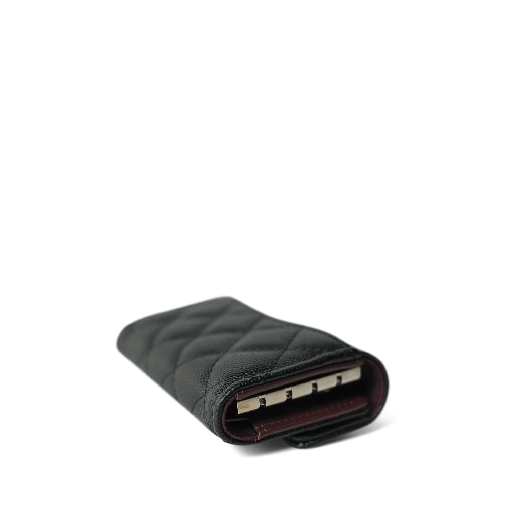 21K Black Caviar Quilted Classic Flap Key Holder Silver Hardware