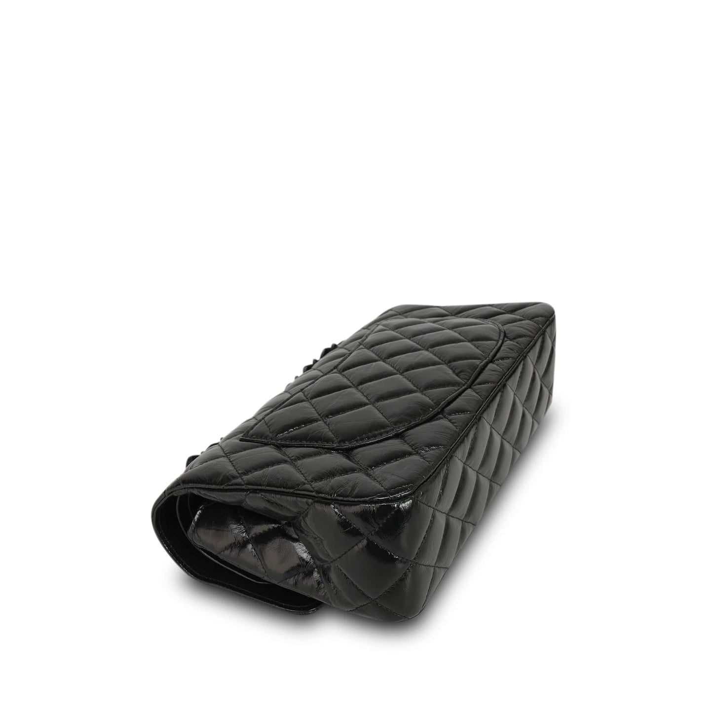 20S So Black Shiny Crumpled Calfskin Quilted Small Classic Flap