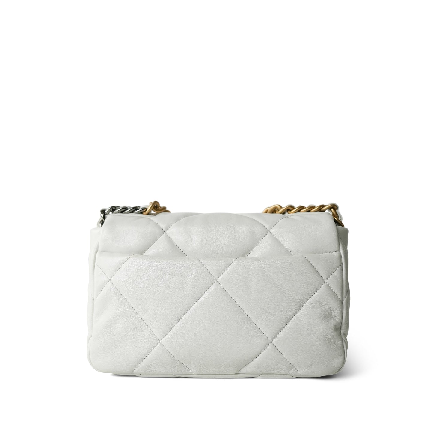 20A White Goatskin Quilted 19 Flap Small Mixed Hardware