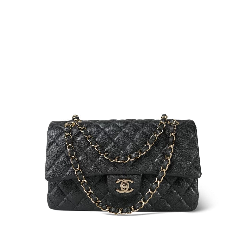 18S Dark Grey/Charcoal Caviar Quilted Classic Flap Medium Light Gold Hardware