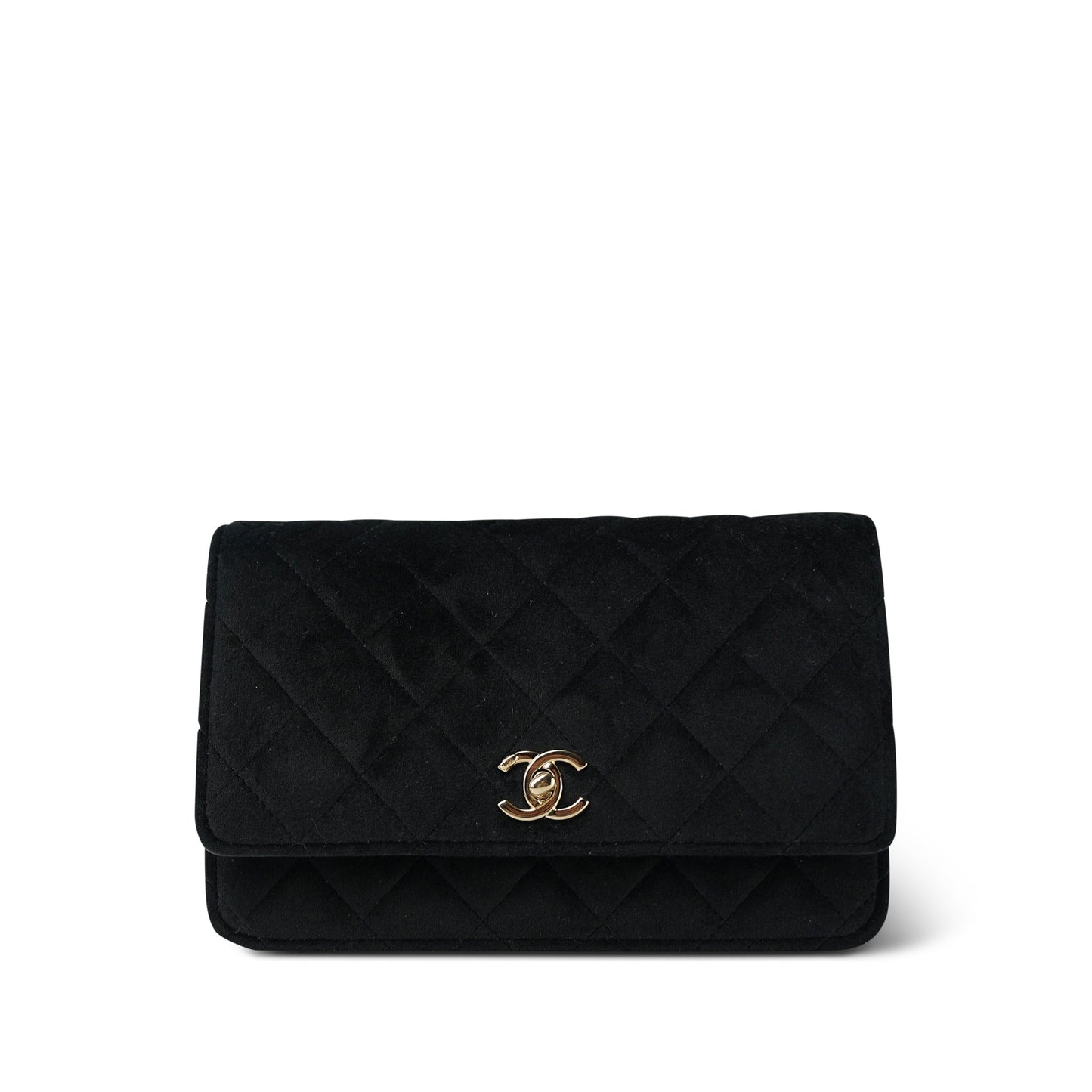 20A Black Velvet Quilted Crystal Pearl Crush Wallet On Chain WOC LGHW