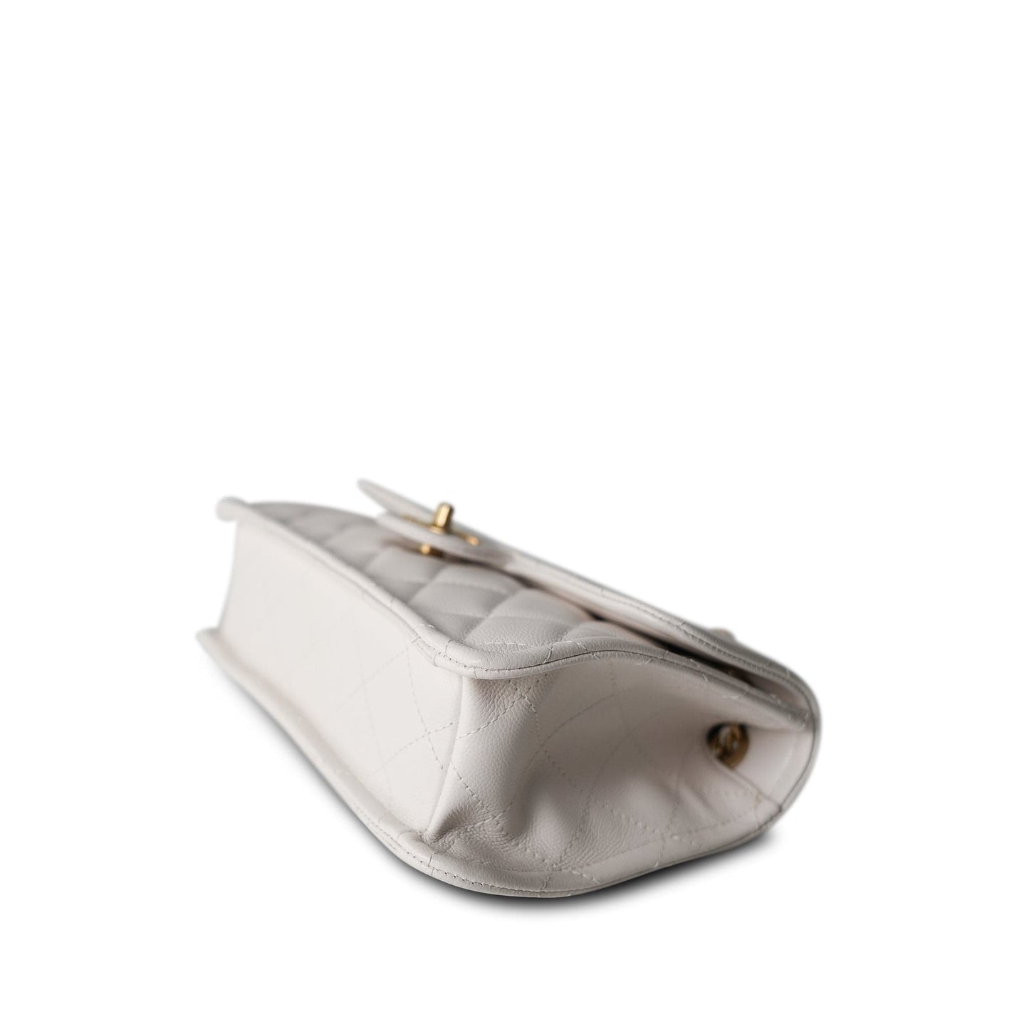 21P White Caviar Quilted Sweet Single Flap Bag Aged Gold Hardware