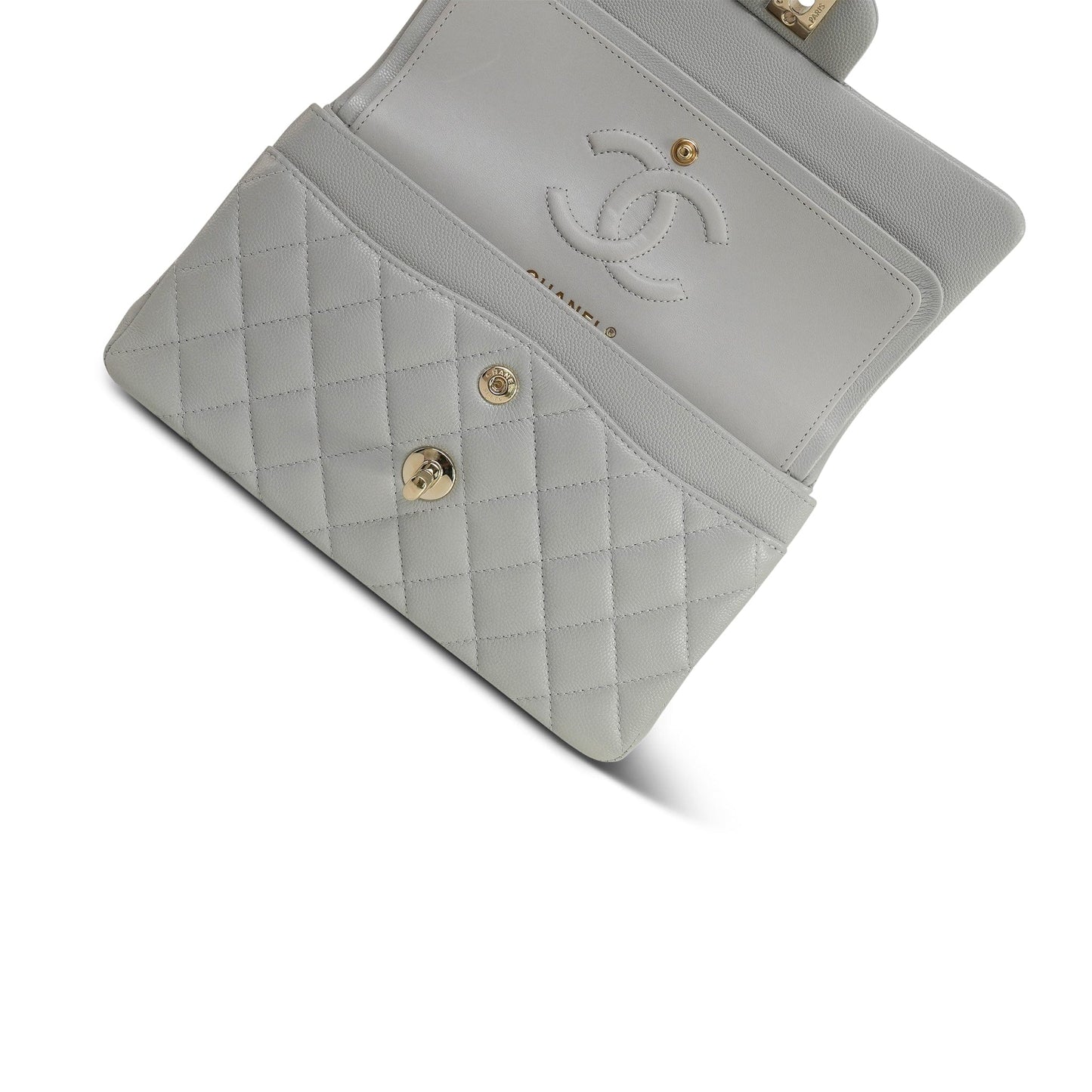 21A Grey Caviar Quilted Classic Flap Small Light Gold Hardware