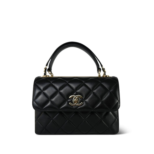 21S Black Lambskin Quilted Small Trendy CC Light Gold Hardware