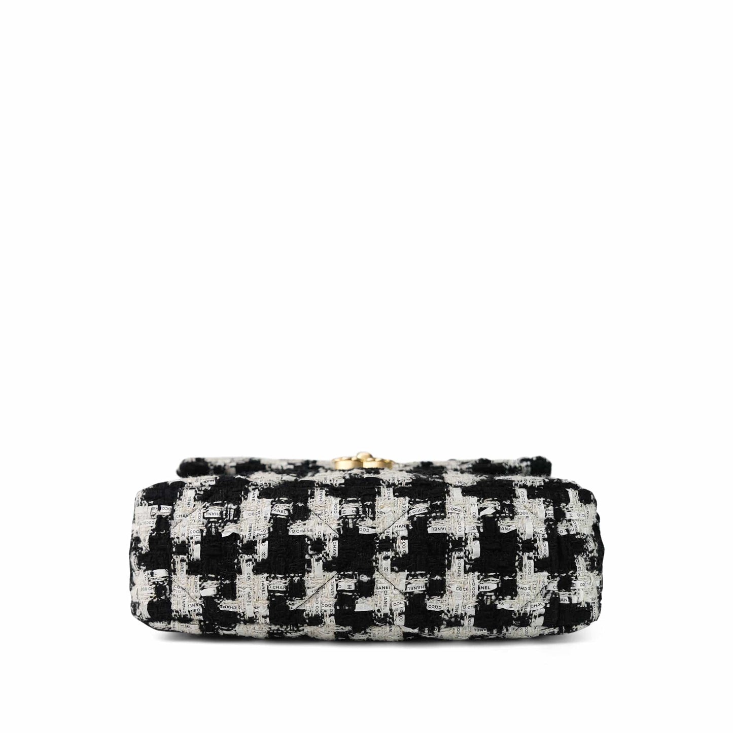 20S Ecru Black & White Ribbon Tweed Quilted 19 Flap Small Mixed Hardware