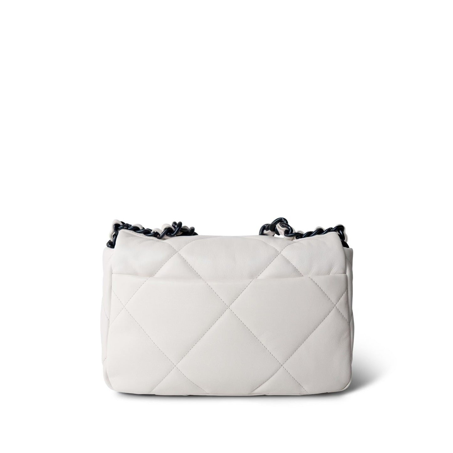 21K White Lambskin Quilted 19 Flap Small Black Hardware