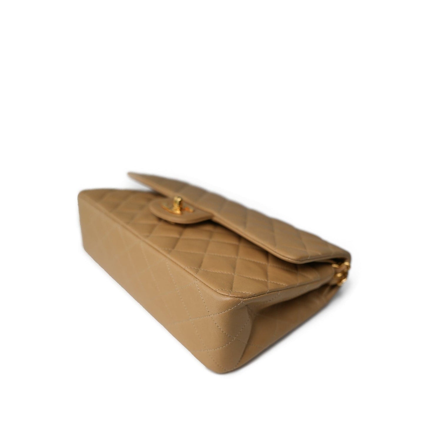 Vintage Beige Lambskin Quilted Classic Flap Medium GHW